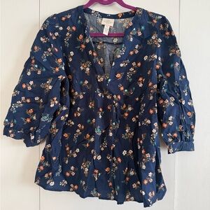 St. John's Bay Navy Floral Blouse - Never Worn